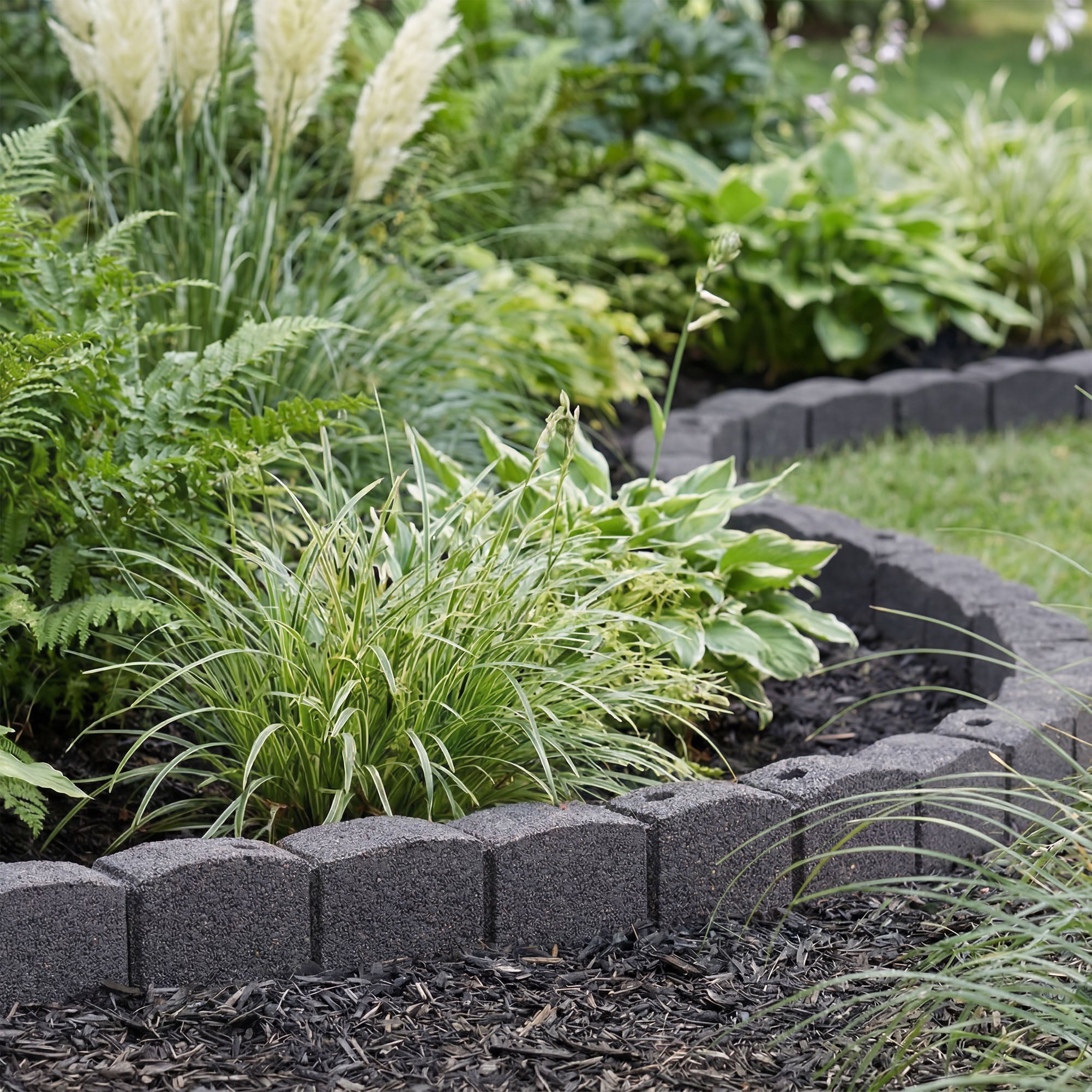 Tierra Verde 48"L Roman Stone Recycled Rubber Garden Border Kit, Grey, 2-Pack - VMInnovations