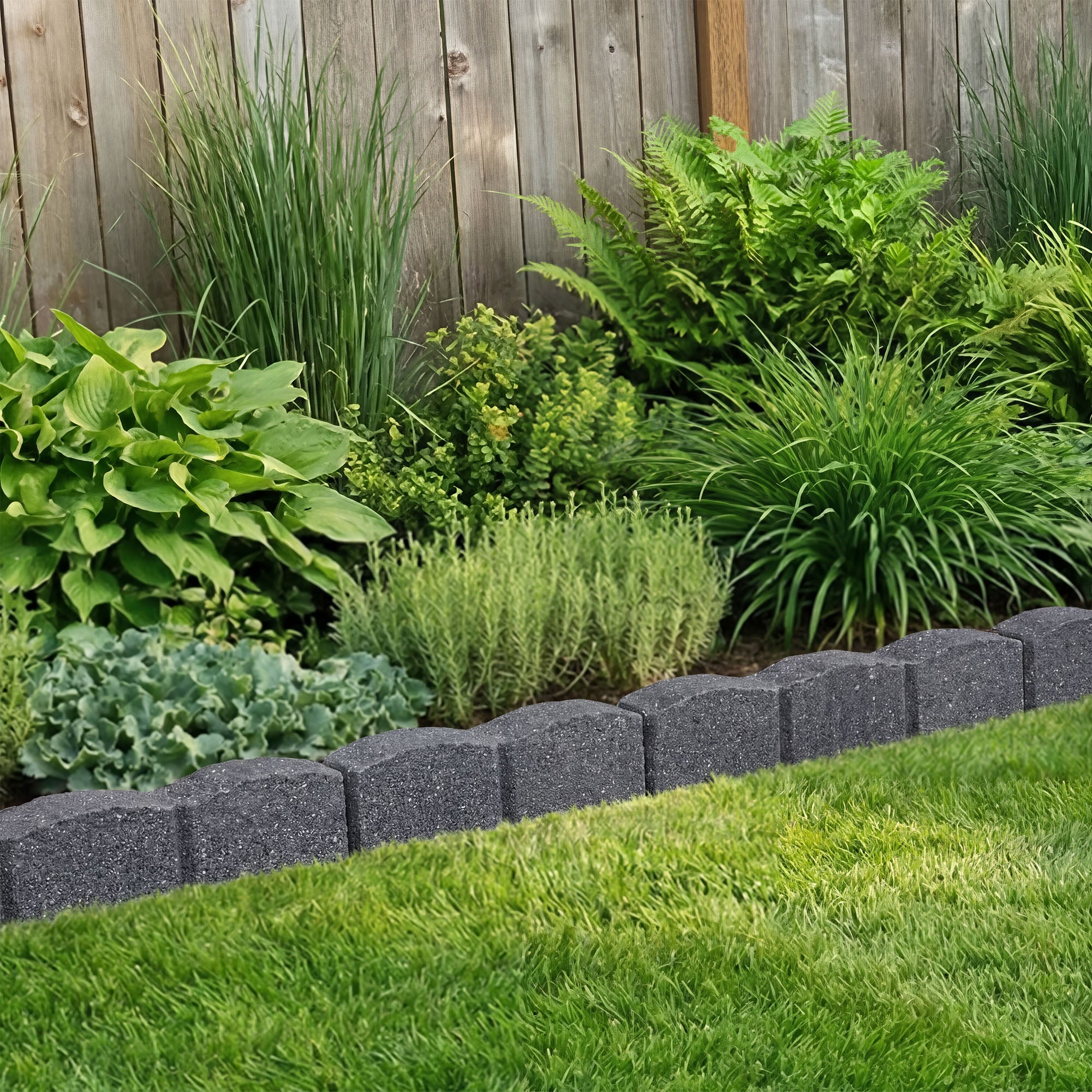 Tierra Verde 48"L Roman Stone Recycled Rubber Garden Border Kit, Grey, 2-Pack - VMInnovations