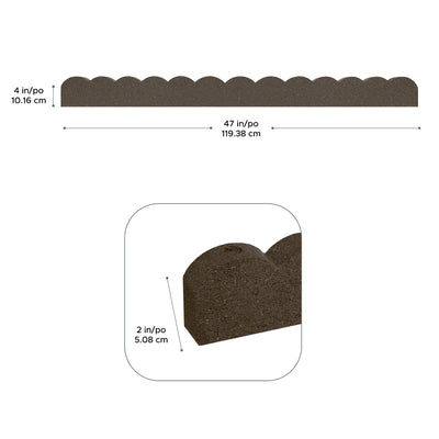 Tierra Verde 47"L Scallop Recycled Rubber Garden Border & Edging, Earth, 2-Pack