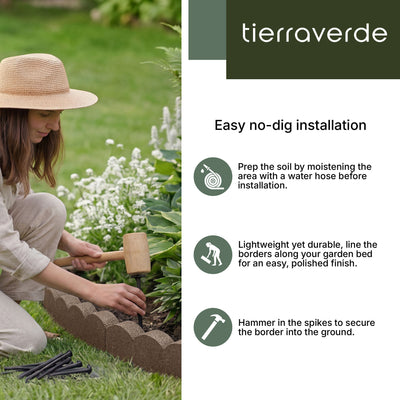Tierra Verde 47"L Scallop Recycled Rubber Garden Border & Edging, Earth, 2-Pack