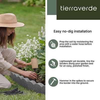 Tierra Verde 47"L Scallop Recycled Rubber Garden Border & Edging, Grey, 2-Pack