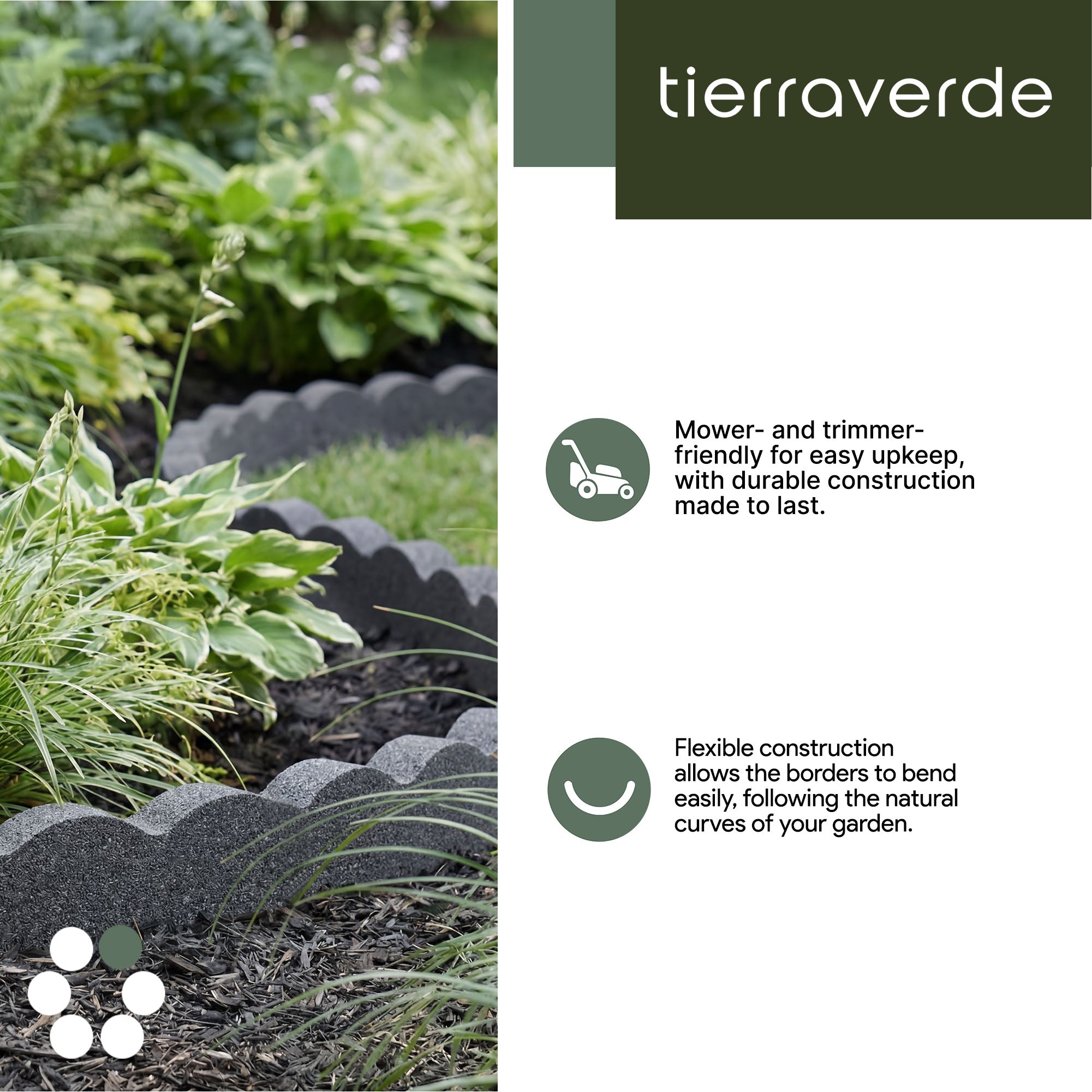 Tierra Verde 47"L Scallop Recycled Rubber Garden Border & Edging, Grey, 2-Pack