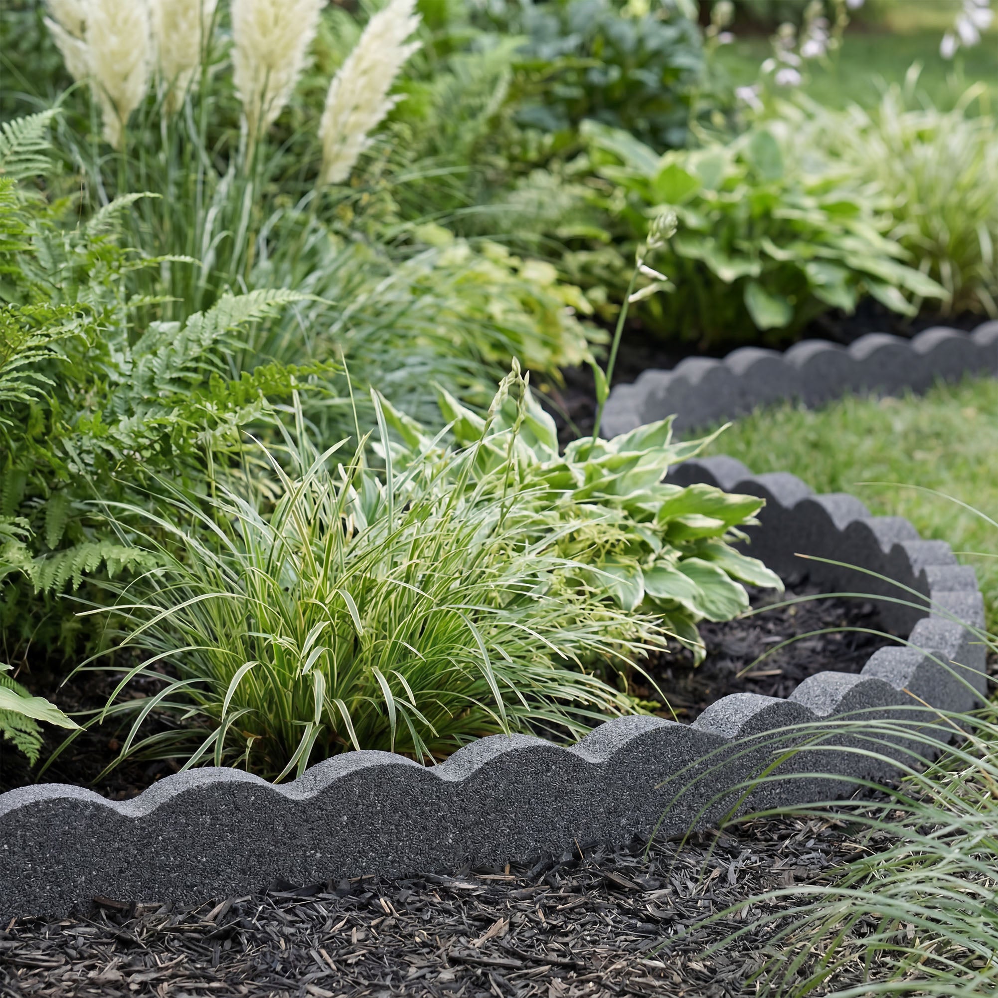 Tierra Verde 47"L Scallop Recycled Rubber Garden Border & Edging, Grey, 2-Pack