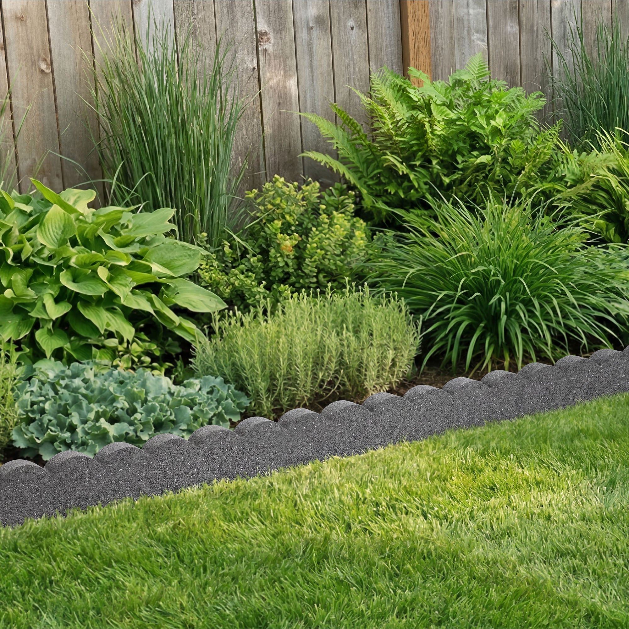 Tierra Verde 47"L Scallop Recycled Rubber Garden Border & Edging, Grey, 2-Pack