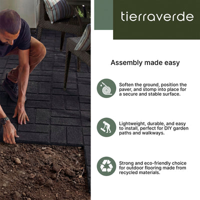 Tierra Verde 16" x 16" Brick Rubber Paver, Outdoor Floor Tiles, Black, 4 Pack - VMInnovations