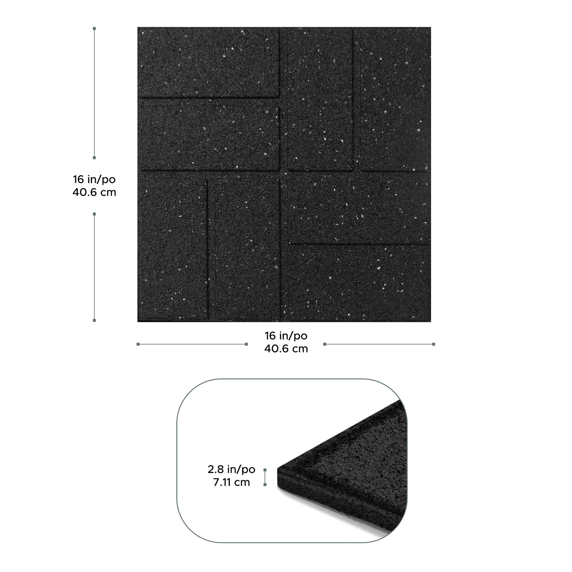 Tierra Verde 16" x 16" Brick Rubber Paver, Outdoor Floor Tiles, Black, 4 Pack - VMInnovations