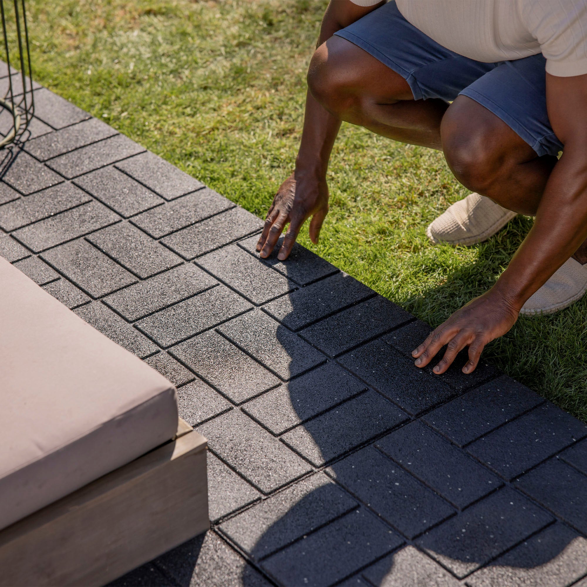 Tierra Verde 16" x 16" Brick Rubber Paver, Outdoor Floor Tiles, Black, 4 Pack - VMInnovations