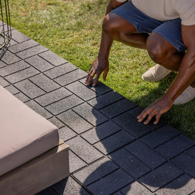 Tierra Verde 16" x 16" Brick Rubber Paver, Outdoor Floor Tiles, Black, 4 Pack - VMInnovations