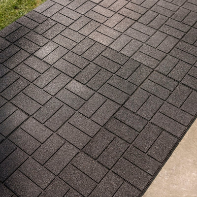 Tierra Verde 16" x 16" Brick Rubber Paver, Outdoor Floor Tiles, Black, 4 Pack - VMInnovations