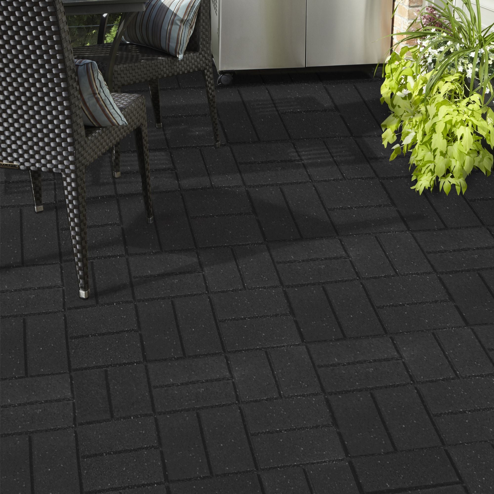 Tierra Verde 16" x 16" Brick Rubber Paver, Outdoor Floor Tiles, Black, 4 Pack - VMInnovations