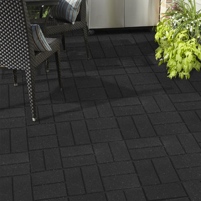 Tierra Verde 16" x 16" Brick Rubber Paver, Outdoor Floor Tiles, Black, 4 Pack - VMInnovations