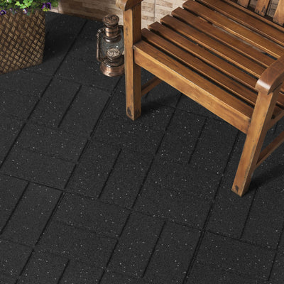 Tierra Verde 16" x 16" Brick Rubber Paver, Outdoor Floor Tiles, Black, 4 Pack - VMInnovations