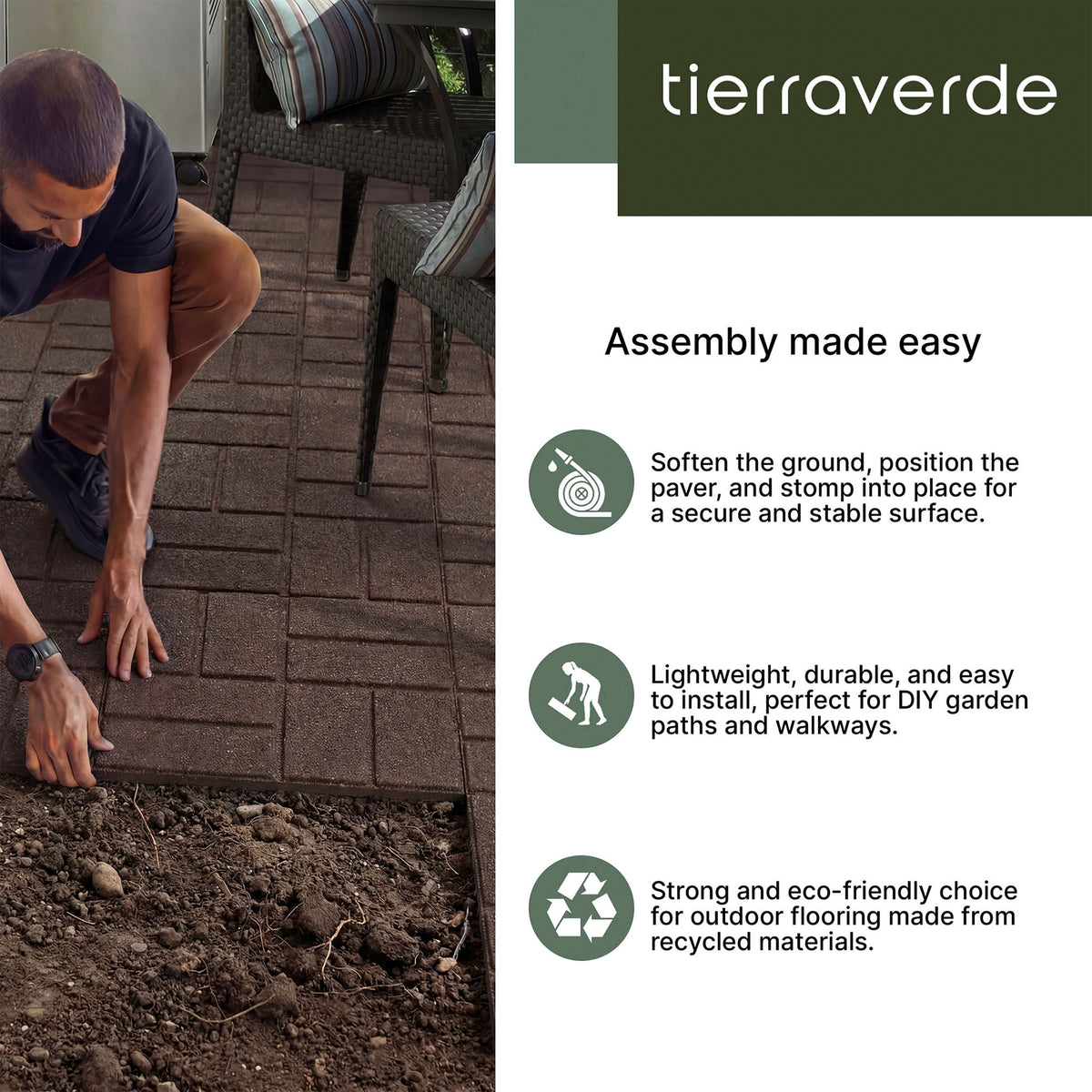 Tierra Verde 16" x 16" Brick Rubber Paver, Outdoor Floor Tiles, Brown (Open Box)