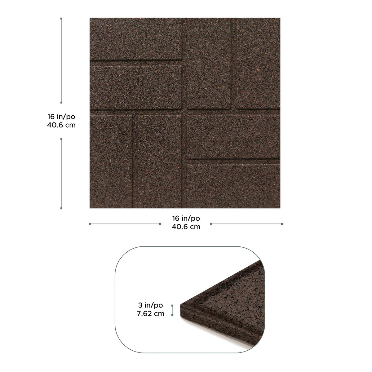 Tierra Verde 16" x 16" Brick Rubber Paver, Outdoor Floor Tiles, Brown (Open Box)