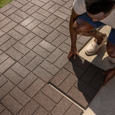 Tierra Verde 16" x 16" Brick Rubber Paver, Outdoor Floor Tiles, Brown (Open Box)