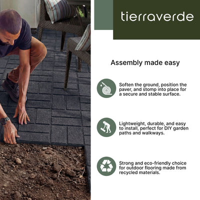 Tierra Verde 16" x 16" Brick Rubber Paver, Outdoor Floor Tiles, Grey, 4 Pack - VMInnovations