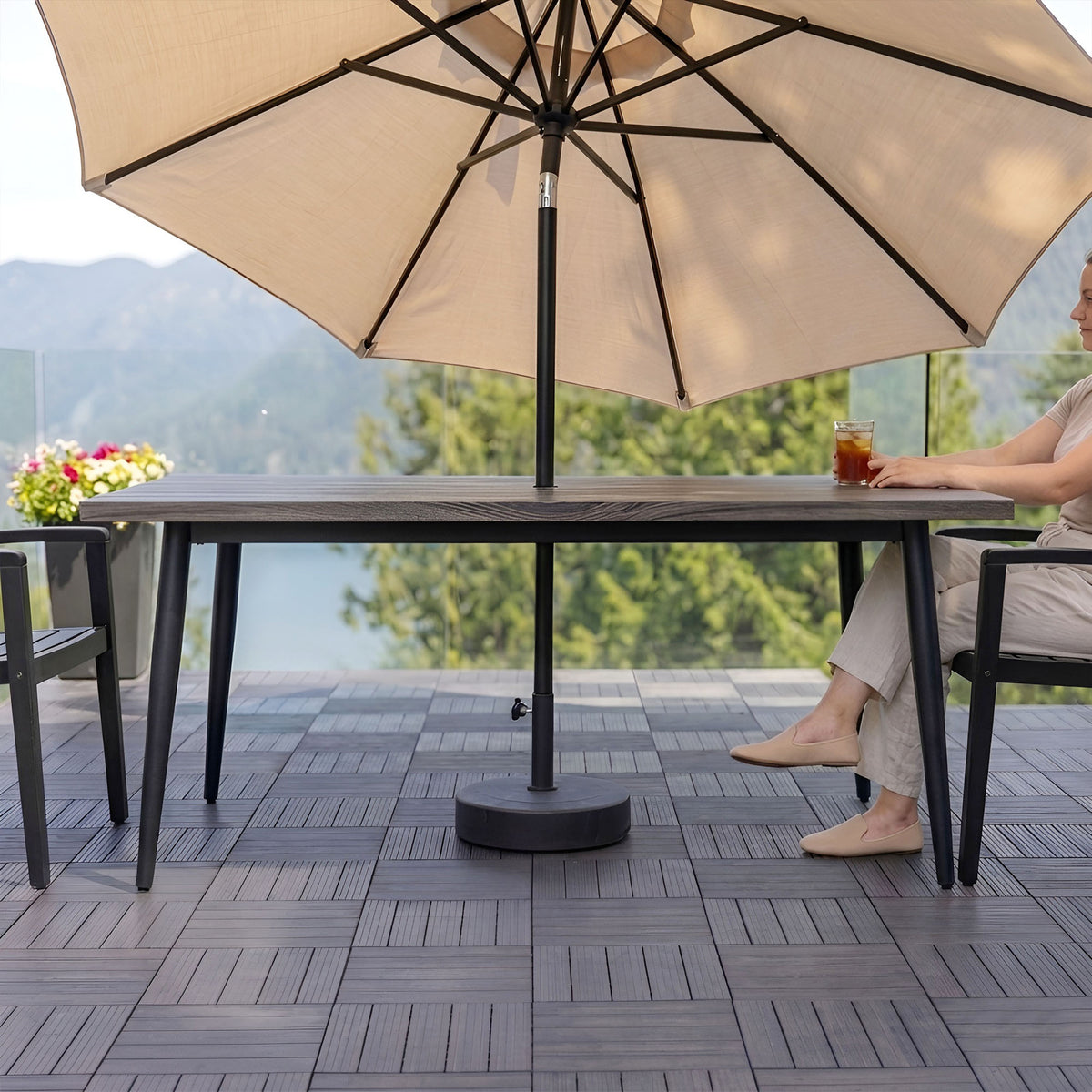 Tierra Verde 14.75" x 3.6" H Round Low Profile Easy-Fill Umbrella Base, Black
