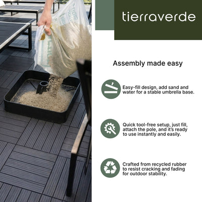 Tierra Verde 19.5" x 6.5"H Square Low Profile Easy-Fill Umbrella Base, Lattice - VMInnovations