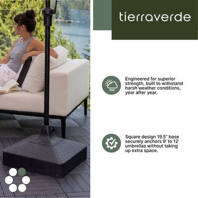 Tierra Verde 19.5" x 6.5"H Square Low Profile Easy-Fill Umbrella Base, Lattice - VMInnovations