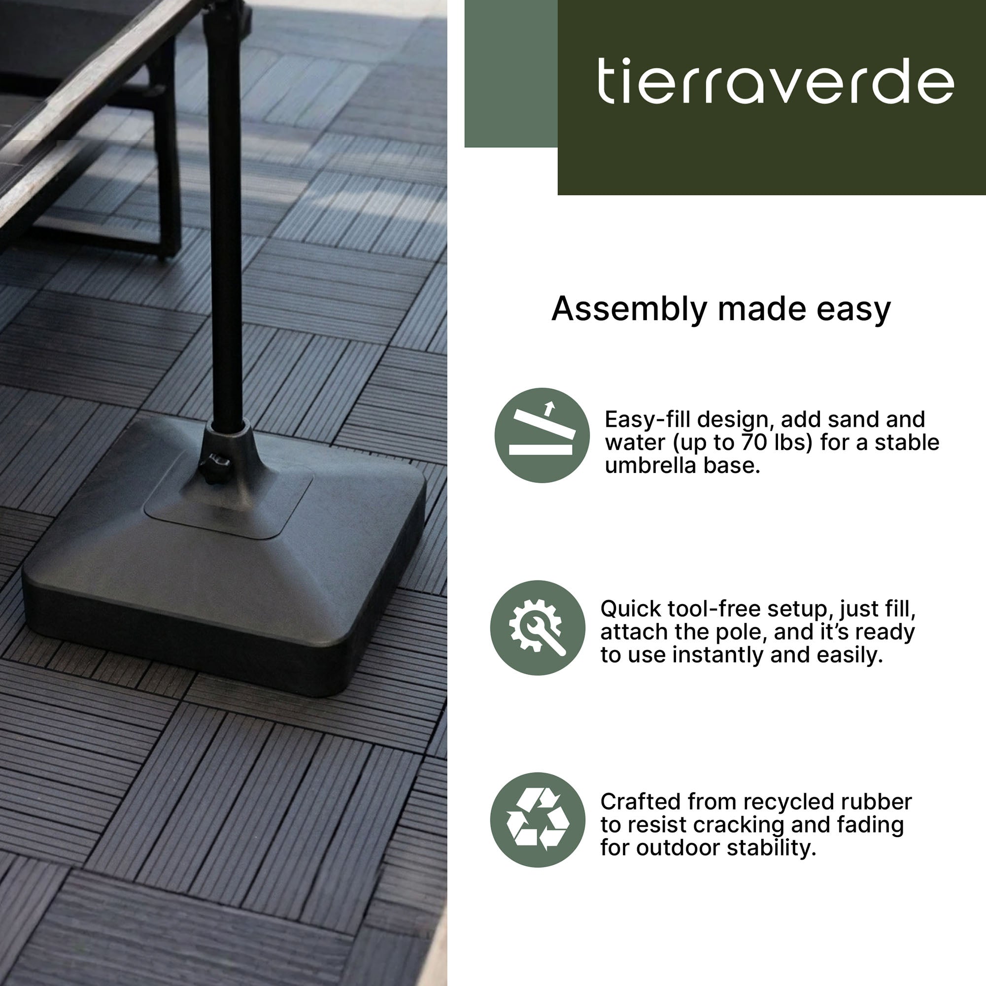 Tierra Verde 19.5" x 6.5"H Square Easy-Fill Weatherproof Umbrella Base, Black
