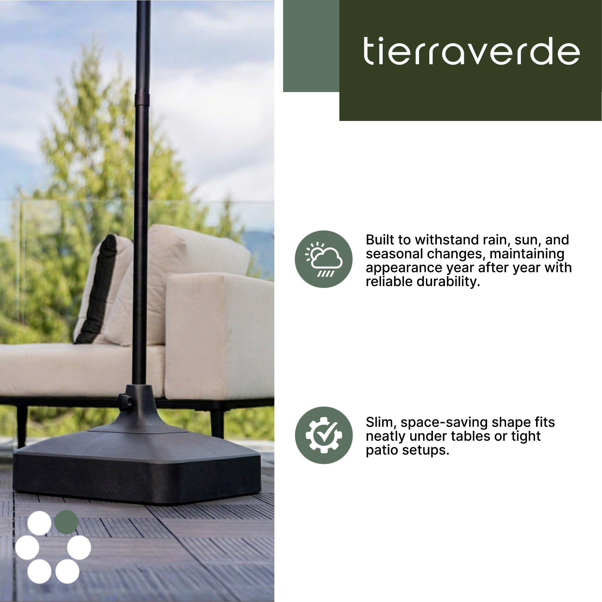 Tierra Verde 19.5" x 6.5"H Square Easy-Fill Weatherproof Umbrella Base, Black