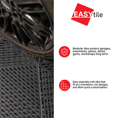 EasyTile 12 Pack Interlocking Modular Tiles with Drainage, 18x18 Inches, Black