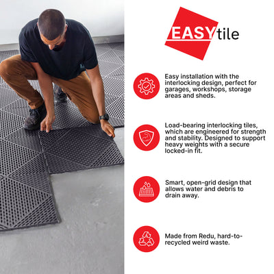 EasyTile 12 Pack Interlocking Modular Tiles with Drainage, 18x18 Inches, Gray (Open Box)