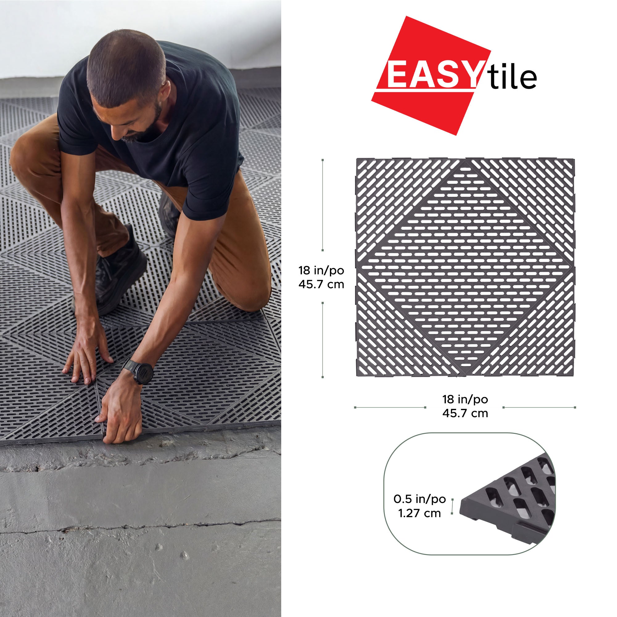 EasyTile 12 Pack Interlocking Modular Tiles with Drainage, 18x18 Inches, Gray (Open Box)
