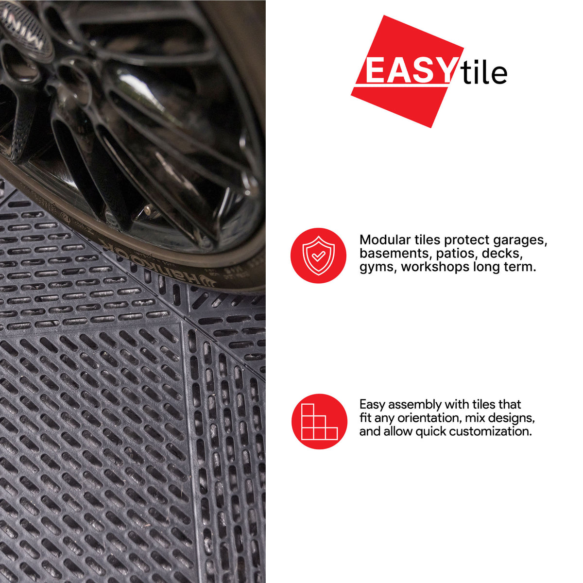 EasyTile 12 Pack Interlocking Modular Tiles with Drainage, 18x18 In, (Open Box)