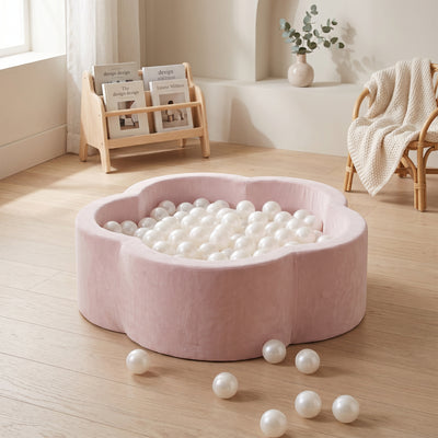 KIDKII Flower Ball Pit Velvet Indoor Play Toy for Toddlers, 200 Balls, Pink - VMInnovations