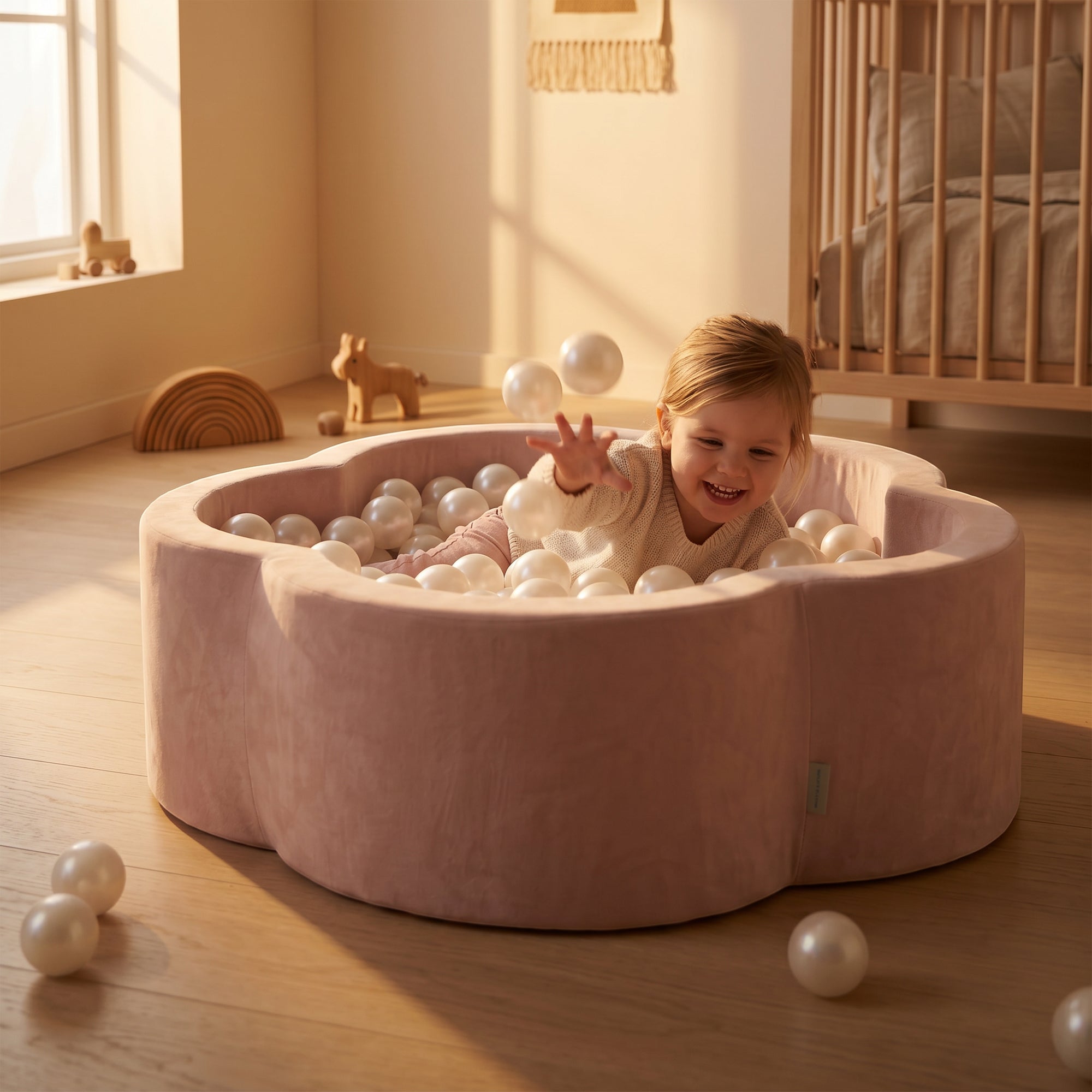 KIDKII Flower Ball Pit Velvet Indoor Play Toy for Toddlers, 200 Balls, Pink - VMInnovations