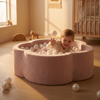 KIDKII Flower Ball Pit Velvet Indoor Play Toy for Toddlers, 200 Balls, Pink - VMInnovations