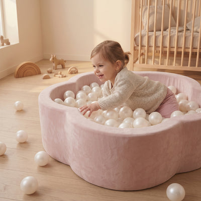 KIDKII Flower Ball Pit Velvet Indoor Play Toy for Toddlers, 200 Balls, Pink - VMInnovations