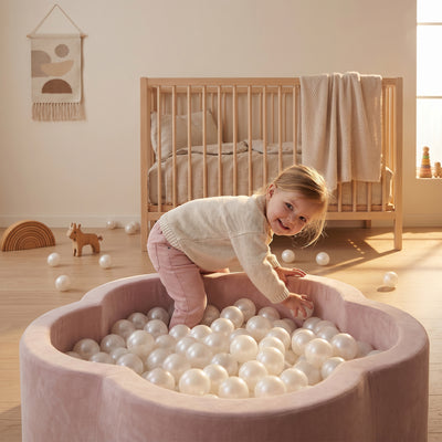 KIDKII Flower Ball Pit Velvet Indoor Play Toy for Toddlers, 200 Balls, Pink - VMInnovations