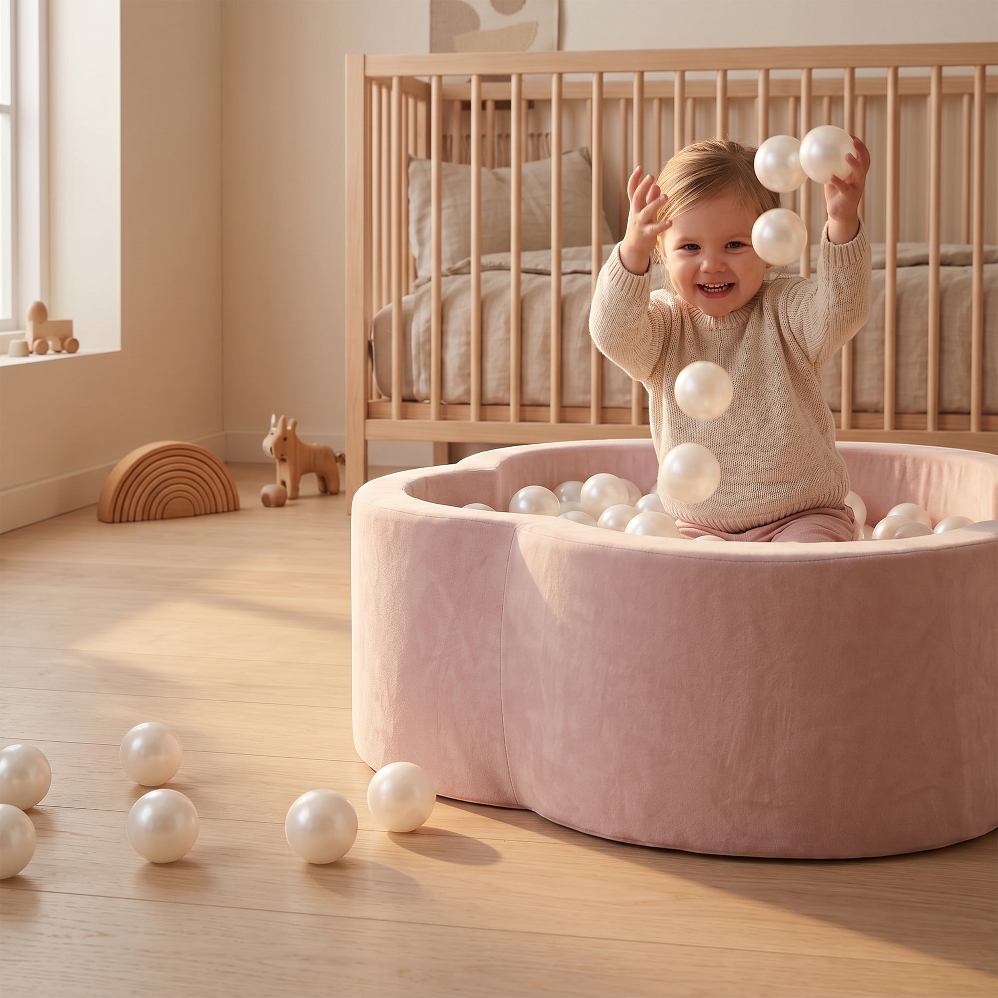 KIDKII Flower Ball Pit Velvet Indoor Play Toy for Toddlers, 200 Balls, Pink - VMInnovations