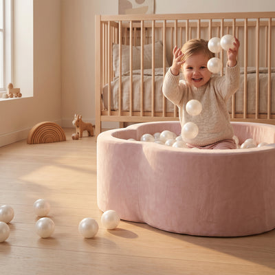 KIDKII Flower Ball Pit Velvet Indoor Play Toy for Toddlers, 200 Balls, Pink - VMInnovations
