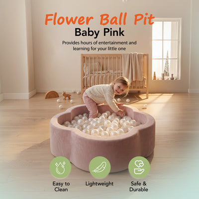 KIDKII Flower Ball Pit Velvet Indoor Play Toy for Toddlers, 200 Balls, Pink - VMInnovations