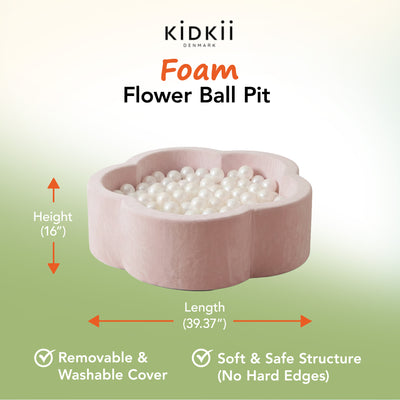 KIDKII Flower Ball Pit Velvet Indoor Play Toy for Toddlers, 200 Balls, Pink - VMInnovations