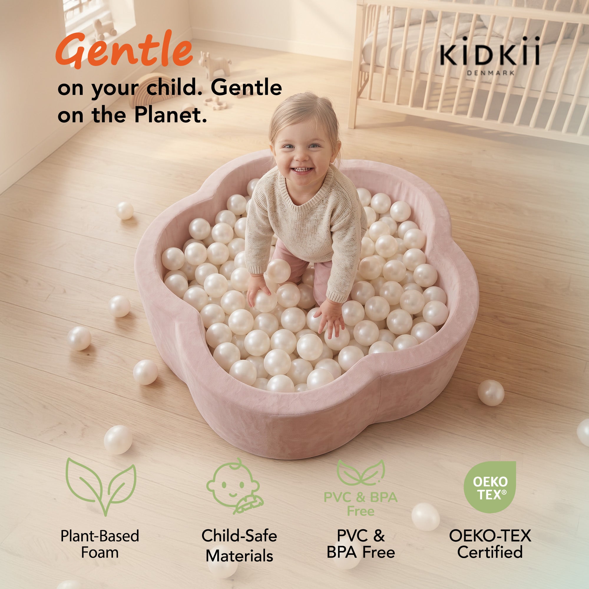 KIDKII Flower Ball Pit Velvet Indoor Play Toy for Toddlers, 200 Balls, Pink - VMInnovations