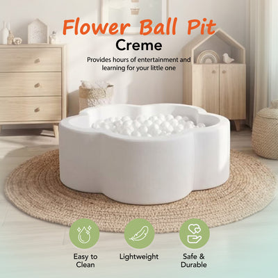 KIDKII Flower Ball Pit Velvet Indoor Play Toy for Toddlers, 200 Balls, Creme - VMInnovations