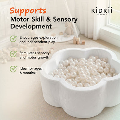 KIDKII Flower Ball Pit Velvet Indoor Play Toy for Toddlers, 200 Balls, Creme - VMInnovations