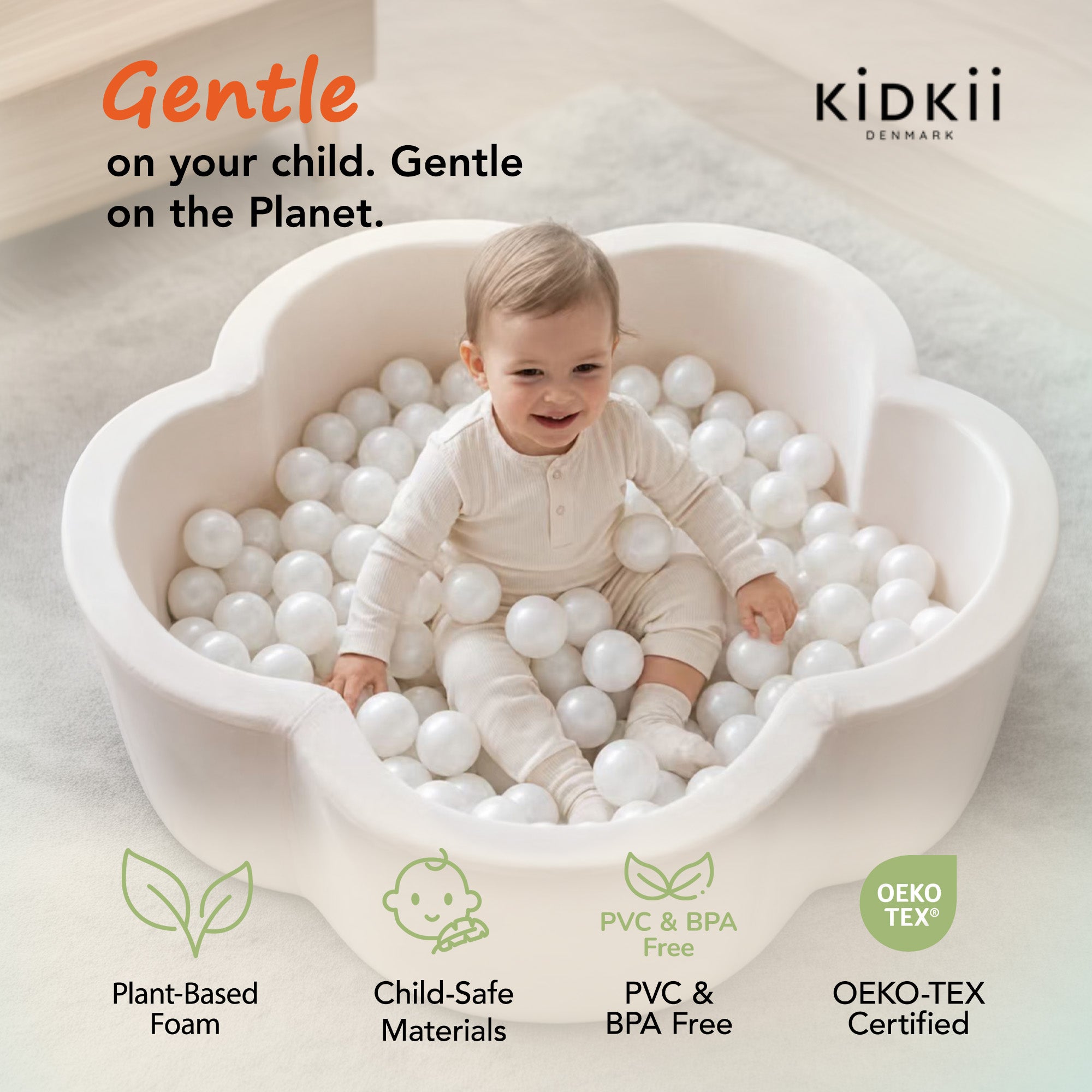 KIDKII Flower Ball Pit Velvet Indoor Play Toy for Toddlers, 200 Balls, Creme - VMInnovations