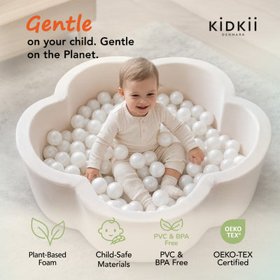 KIDKII Flower Ball Pit Velvet Indoor Play Toy for Toddlers, 200 Balls, Creme - VMInnovations