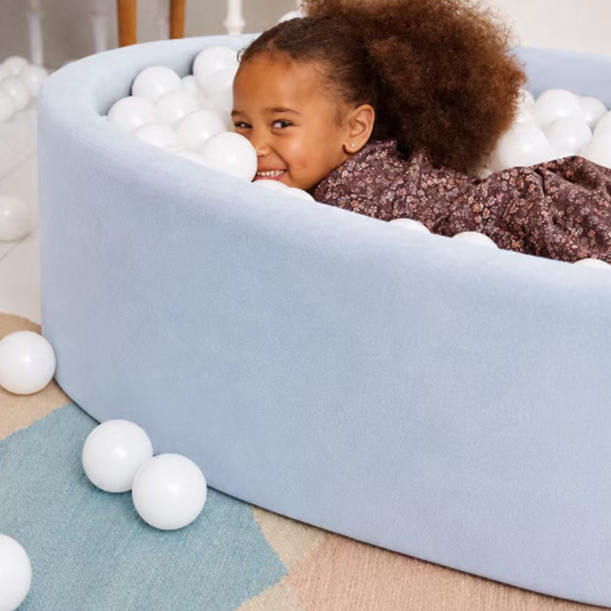 KIDKII Round Ball Pit Soft Velvet Indoor Play Toy for Toddlers, 200 Balls, Blue