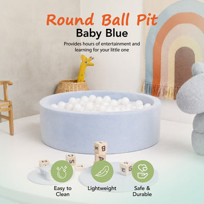 KIDKII Round Ball Pit Soft Velvet Indoor Play Toy for Toddlers, 200 Balls, Blue - VMInnovations