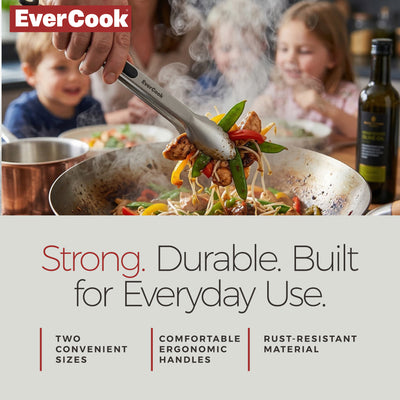 EverCook 2-Piece Stainless Steel Tong Set, 9” and 12” with Non-Slip TPR Grip - VMInnovations