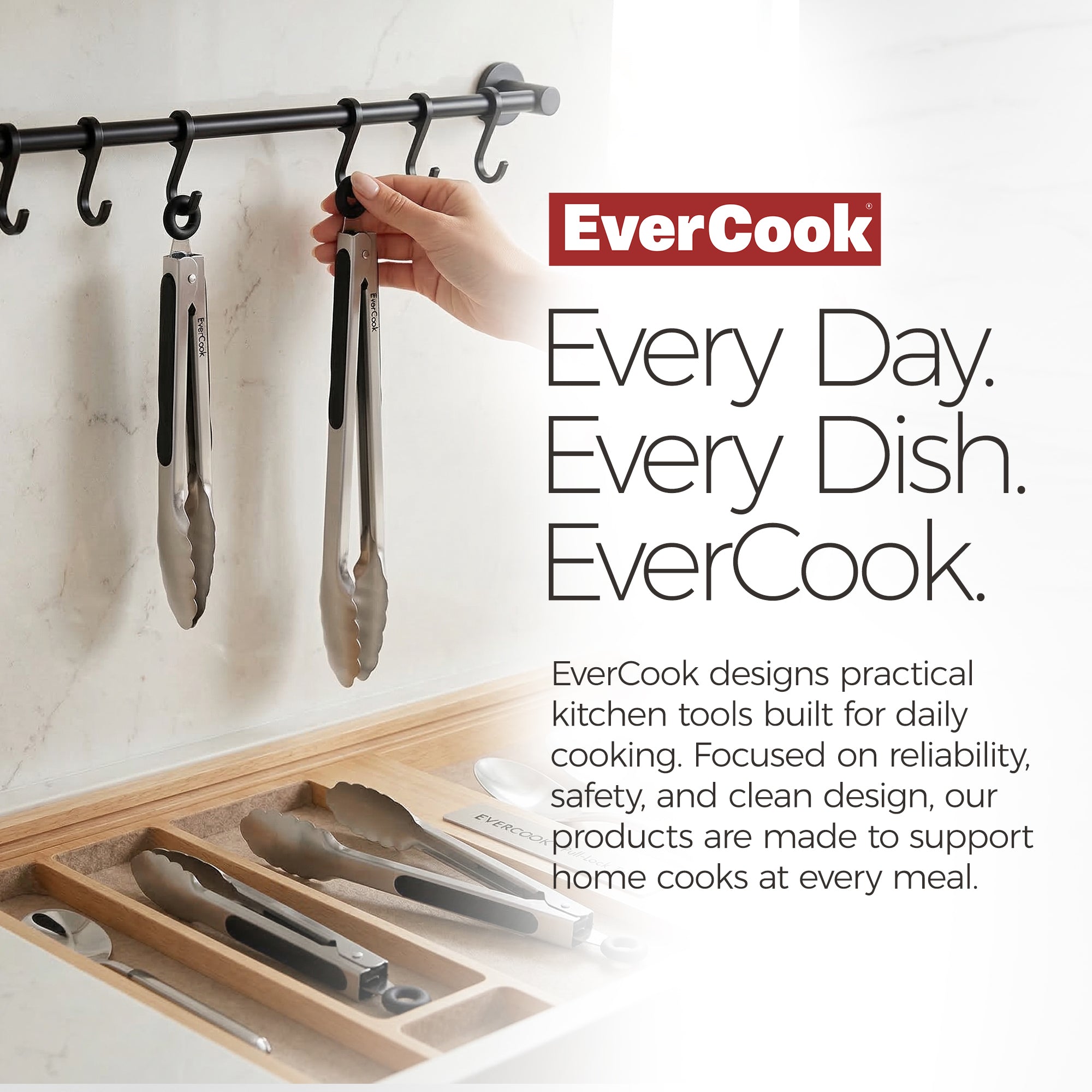 EverCook 2-Piece Stainless Steel Tong Set, 9” and 12” with Non-Slip TPR Grip - VMInnovations