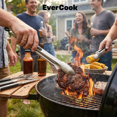 EverCook 2-Piece Stainless Steel Tong Set, 9” and 12” with Non-Slip TPR Grip - VMInnovations
