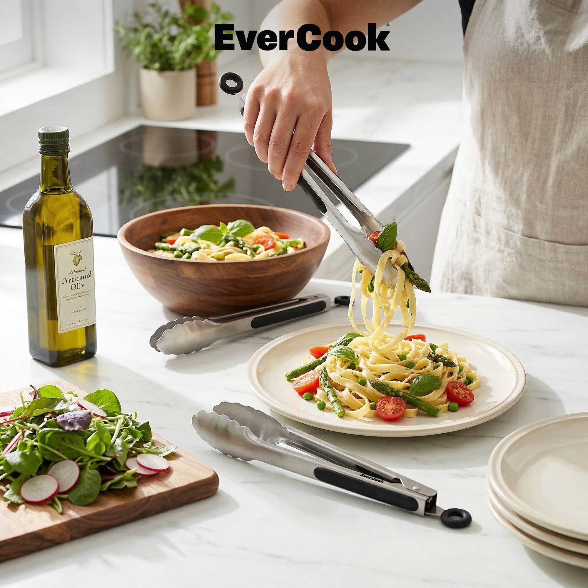 EverCook 2-Piece Stainless Steel Tong Set, 9” and 12” with Non-Slip TPR Grip - VMInnovations