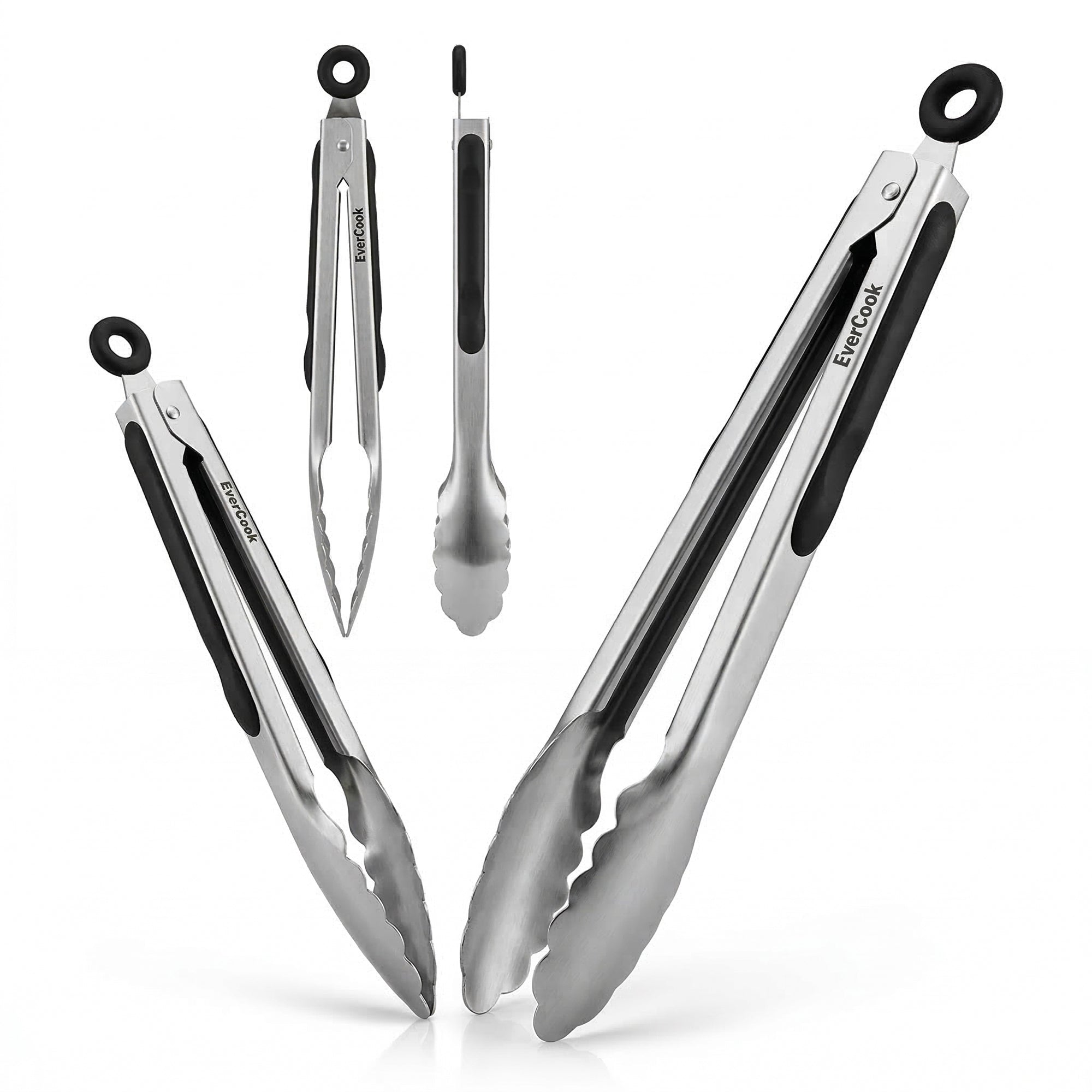 EverCook 2-Piece Stainless Steel Tong Set, 9” and 12” with Non-Slip TPR Grip - VMInnovations